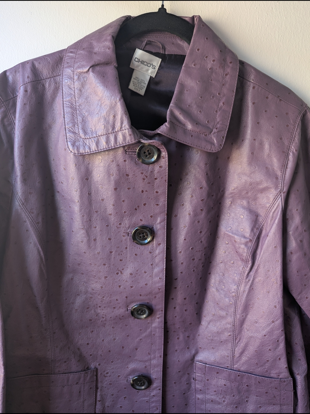 Chico's Muted Purple Perforated Leather Button Jacket Size 3 (16) - Picture 3 of 5